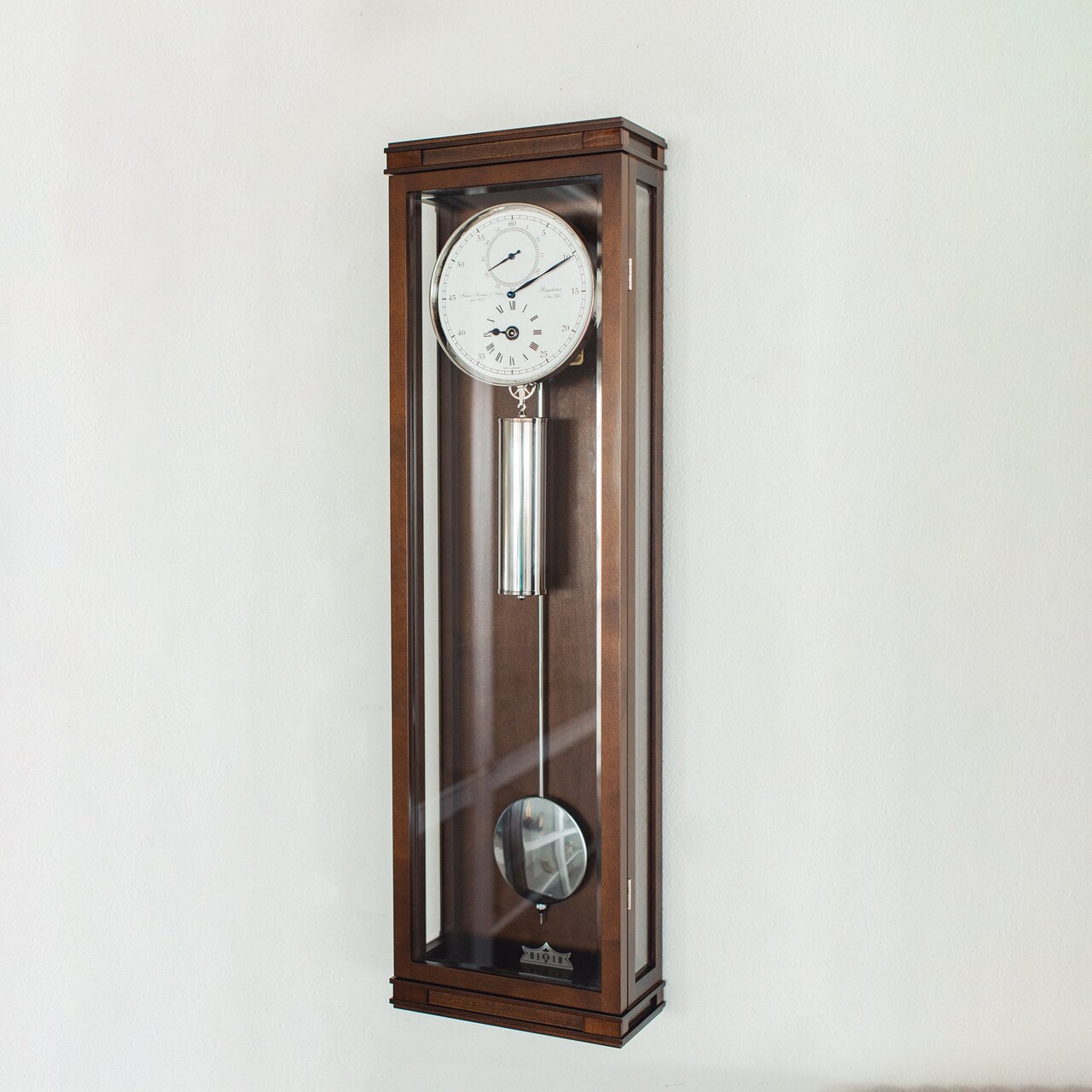 Hermle 37" Walnut Brown and White Mechanical Regulator Pendulum Wall Clock